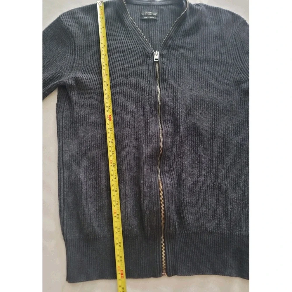 AllSaints Ribbed Zip Cardigan Mens XS Dark Gray Wool Blend Sweater Full Zip
